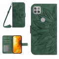 For Motorola Moto G9 Power Skin Feel Sun Flower Pattern Flip Leather Phone Case with Lanyard(Green)
