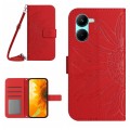 For Realme 10 5G Skin Feel Sun Flower Pattern Flip Leather Phone Case with Lanyard(Red)