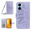 For Realme 10 5G Skin Feel Sun Flower Pattern Flip Leather Phone Case with Lanyard(Purple)