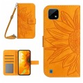 For Realme C11 Skin Feel Sun Flower Pattern Flip Leather Phone Case with Lanyard(Yellow)