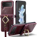 For Samsung Galaxy Z Flip4 CaseMe 003 Crazy Horse Texture Leather Phone Case with Lanyard(Wine Red)
