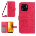 For Xiaomi Redmi 10C Skin Feel Sun Flower Pattern Flip Leather Phone Case with Lanyard(Rose Red)