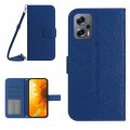 For Xiaomi Poco X4 GT Skin Feel Sun Flower Pattern Flip Leather Phone Case with Lanyard(Dark Blue)