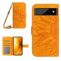For Google Pixel 7 Pro Skin Feel Sun Flower Pattern Flip Leather Phone Case with Lanyard(Yellow)
