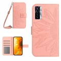 For Tecno Camon 17 Pro Skin Feel Sun Flower Pattern Flip Leather Phone Case with Lanyard(Pink)