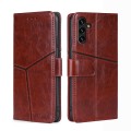 For Samsung Galaxy A04s Geometric Stitching Horizontal Flip Leather Phone Case(Dark Brown)