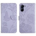 For Realme 10 4G HT03 Skin Feel Butterfly Embossed Flip Leather Phone Case(Purple)