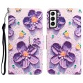 For Samsung Galaxy S23+ 5G Colored Drawing Leather Phone Case(Purple Flower)
