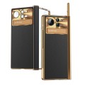 For Xiaomi Mix Fold 2 Plain Leather Double Hinged Folding Phone Case with Stylus(Gold+Black)