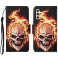 For Samsung Galaxy A14 5G Colored Drawing Pattern Leather Phone Case(Flame Skull)
