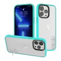 For iPhone 14 Pro Terminator Shockproof Phone Case with Holder(Transparent Cyan)
