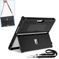 For Microsoft Surface Pro 9 Striped Hollow Tablet Case with Holder Cover and Shoulder Strap(Black)