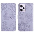 For Xiaomi Redmi Note 12 Pro 5G China HT03 Skin Feel Butterfly Embossed Flip Leather Phone Case(Purp
