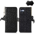 For Samsung Galaxy A04e Ostrich Pattern Genuine Leather RFID Phone Case(Black)