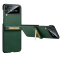 For Samsung Galaxy Z Flip3 5G SULADA Invisible Bracket Leather Back Cover Phone Case(Dark Green)