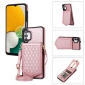 For Samsung Galaxy A13 5G / 4G Rhombic Texture RFID Phone Case with Lanyard & Mirror(Rose Gold)
