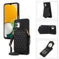 For Samsung Galaxy A13 5G / 4G Rhombic Texture RFID Phone Case with Lanyard & Mirror(Black)