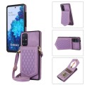 For Samsung Galaxy A51 4G Rhombic Texture RFID Phone Case with Lanyard & Mirror(Purple)