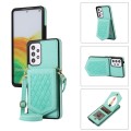 For Samsung Galaxy A52 5G / 4G / A52s Rhombic Texture RFID Phone Case with Lanyard & Mirror(Mint Gre