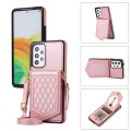 For Samsung Galaxy A52 5G / 4G / A52s Rhombic Texture RFID Phone Case with Lanyard & Mirror(Rose Gol