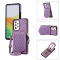 For Samsung Galaxy A52 5G / 4G / A52s Rhombic Texture RFID Phone Case with Lanyard & Mirror(Purple)