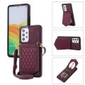 For Samsung Galaxy A52 5G / 4G / A52s Rhombic Texture RFID Phone Case with Lanyard & Mirror(Wine Red