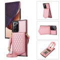 For Samsung Galaxy Note20 Ultra Rhombic Texture RFID Phone Case with Lanyard & Mirror(Rose Gold)