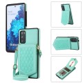 For Samsung Galaxy S20+ Rhombic Texture RFID Phone Case with Lanyard & Mirror(Mint Green)