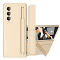 For Samsung Galaxy Z Fold4 2 in 1 Detachable PC Folding Phone Case with Holder & Pen Slot(Beige)