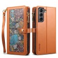 For Samsung Galaxy S21 5G ESEBLE Star Series Lanyard Zipper Wallet RFID Leather Case(Brown)