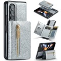 For Samsung Galaxy Z Fold4 5G DG.MING M3 Series Glitter Powder Card Bag Leather Case(Silver)