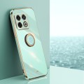 For OnePlus 10 Pro XINLI Straight Edge 6D Electroplate TPU Phone Case with Ring Holder(Mint Green)