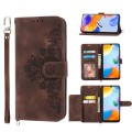For Samsung Galaxy A04e Skin-feel Flowers Embossed Wallet Leather Phone Case(Brown)