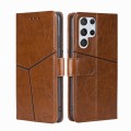 For Samsung Galaxy S23 Ultra 5G Geometric Stitching Horizontal Flip Leather Phone Case(Light Brown)