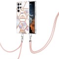 For Samsung Galaxy S23 Ultra 5G Splicing Marble Flower IMD TPU Phone Case with Lanyard(Crown)