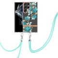 For Samsung Galaxy S23 Ultra 5G Flowers and Plants Series IMD TPU Phone Case with Lanyard(Blue Rose)