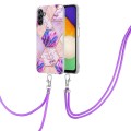 For Samsung Galaxy A14 5G Electroplating IMD Splicing Dual-side Marble TPU Phone Case with Lanyard(L