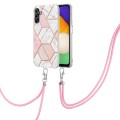 For Samsung Galaxy A14 5G Electroplating IMD Splicing Dual-side Marble TPU Phone Case with Lanyard(P