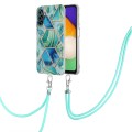For Samsung Galaxy A14 5G Electroplating IMD Splicing Dual-side Marble TPU Phone Case with Lanyard(G