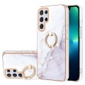 For Samsung Galaxy S23 Ultra 5G Electroplating Marble IMD TPU Phone Case with Ring Holder(White 006)