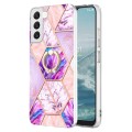 For Samsung Galaxy S23+ 5G Splicing Marble Flower IMD TPU Phone Case Ring Holder(Light Purple)