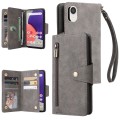 For Samsung Galaxy A22e 5G Rivet Buckle 9 Cards Three Fold Leather Phone Case(Grey)