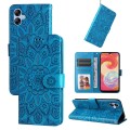 For Samsung Galaxy A04e Embossed Sunflower Leather Phone Case(Blue)