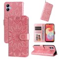 For Samsung Galaxy A04e Embossed Sunflower Leather Phone Case(Rose Gold)