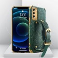 For Samsung Galaxy S23 5G Electroplated TPU Crocodile Pattern Leather Case with Wrist Strap(Green)