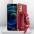 For Samsung Galaxy S23 5G Electroplated TPU Crocodile Pattern Leather Case with Wrist Strap(Red)