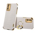 For Samsung Galaxy S23 5G 6D Electroplating Crocodile Texture Phone Case With Holder(White)