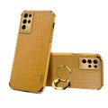 For Samsung Galaxy S23 Ultra 5G 6D Electroplating Crocodile Texture Phone Case With Holder(Brown)