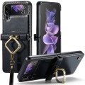 For Samsung Galaxy Z Flip3 5G CaseMe 003 Crazy Horse Texture Leather Phone Case with Lanyard(Black)