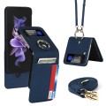For Samsung Galaxy Z Flip4 5G Cross Texture Lanyard Ring Phone Case(Blue)